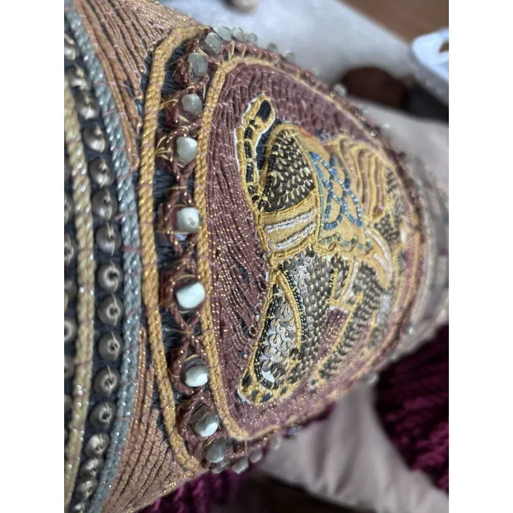 Gorgeous, Custom-Made‎ Bolster Pillow, Big Elephant, Jewels Sequins Fancy Beads